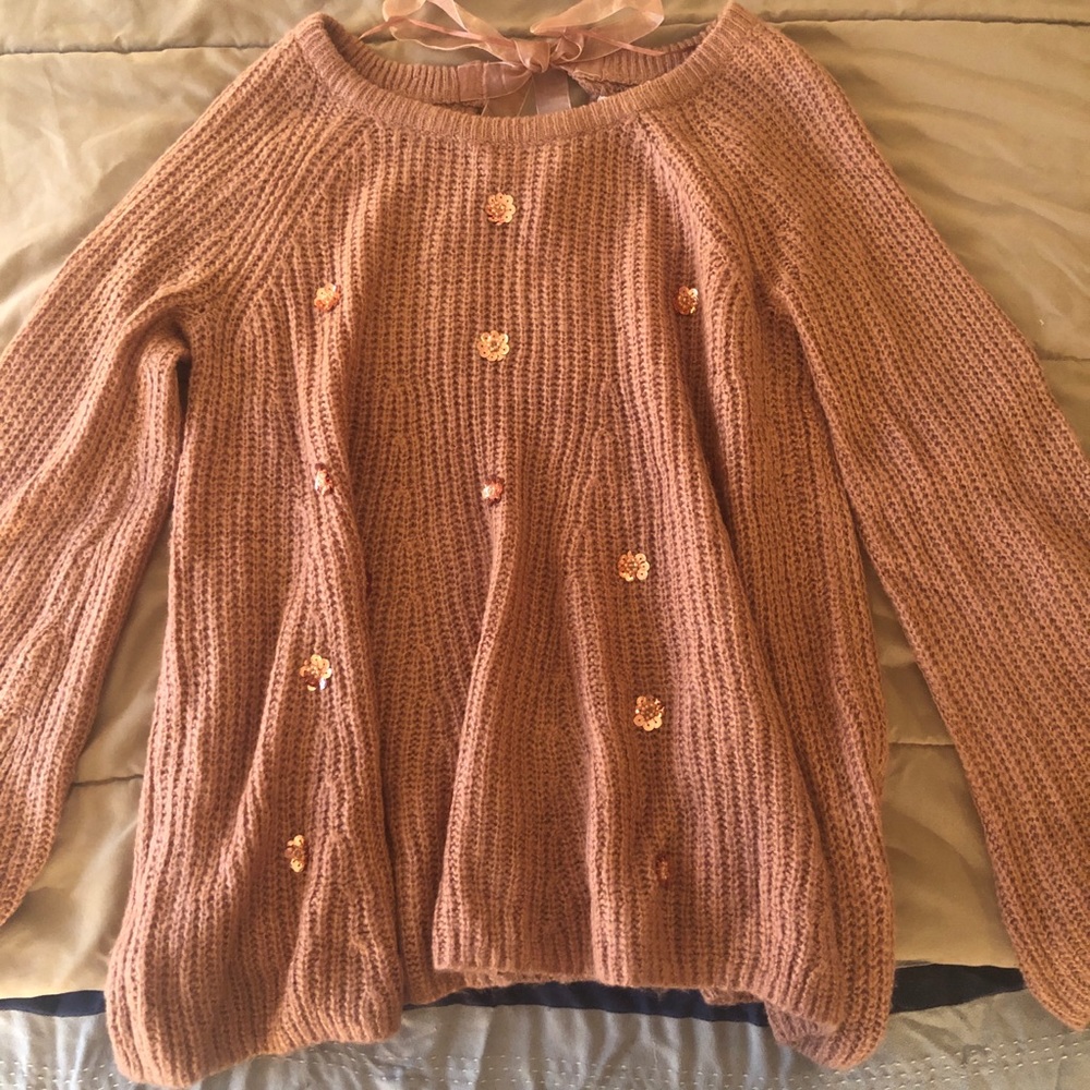 Lauren Conrad Embellished Pink Sweater with Bow